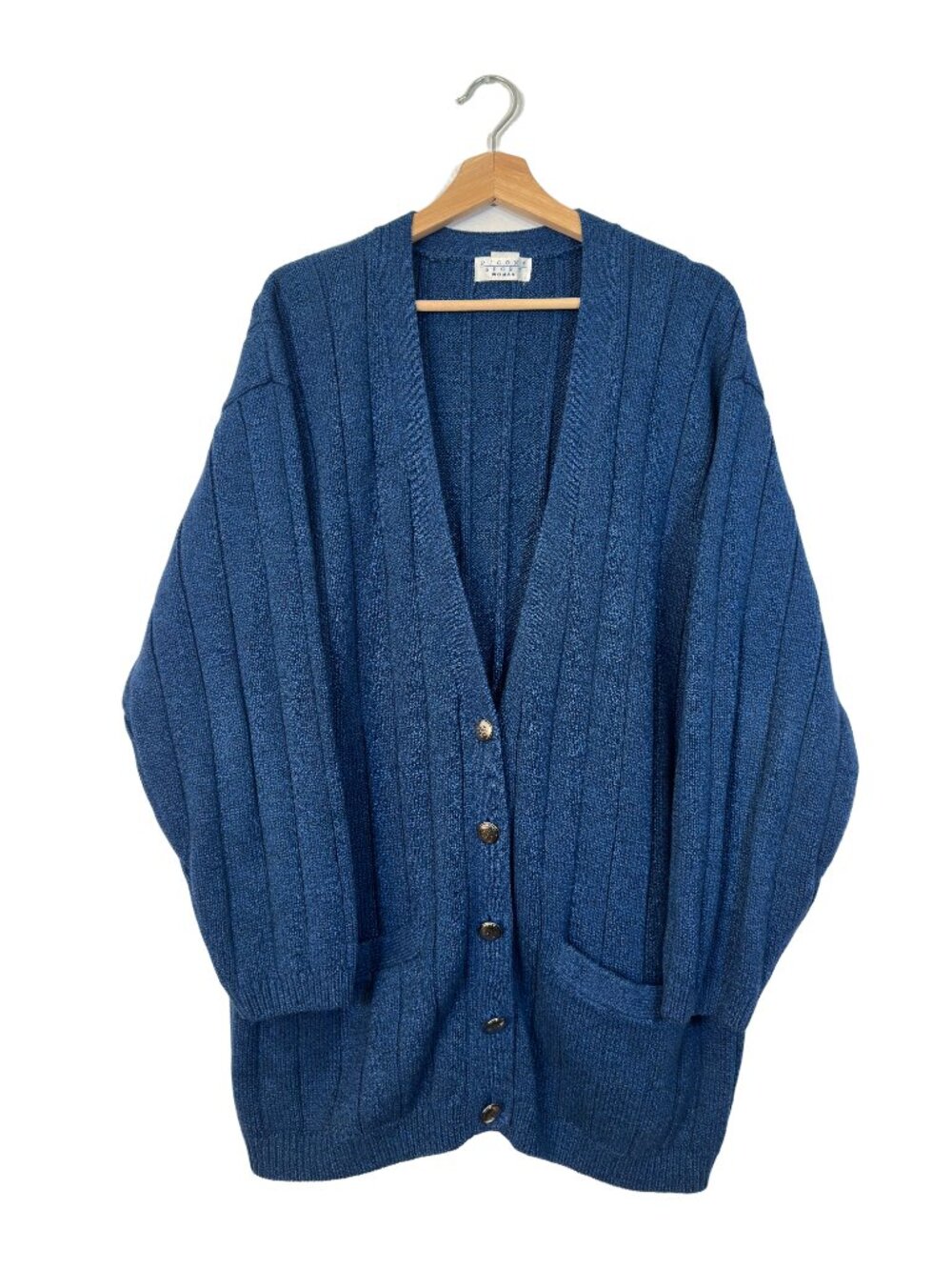 Picone Sport Women's VTG 90s Cotton Ribbed Cardigan Size 1X Blue Classic Fall